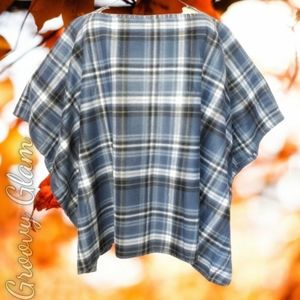 GROOVY GLAM Blue Plaid Classic Fleece Poncho Handmade